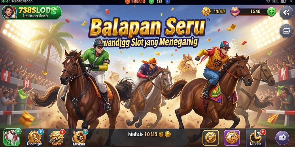 Tangkapan layar utama 738SLOTS menampilkan aksi balapan motor yang mendebarkan.