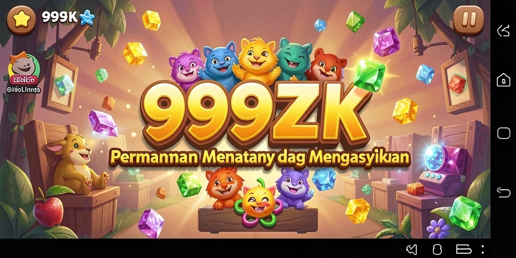 Tampilan gameplay seru di 999ZK dengan permata berwarna-warni.