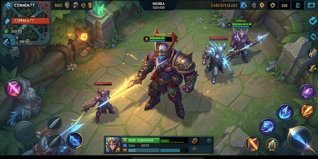 Gameplay seru CEMARA77 di arena pertarungan MOBA.