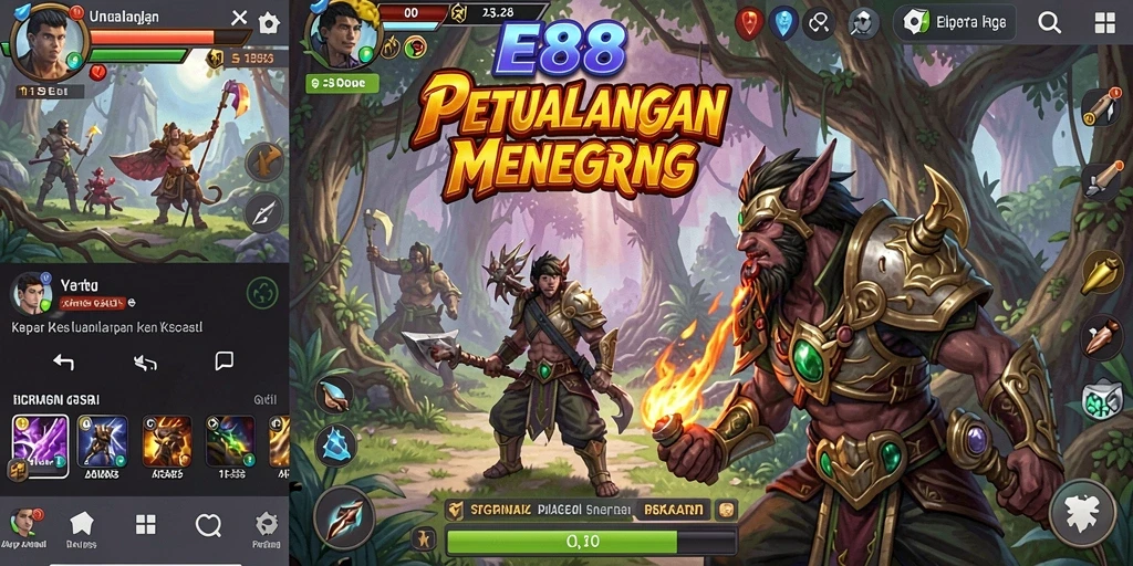 Screenshot E88 menampilkan aksi pertempuran RPG yang intens.