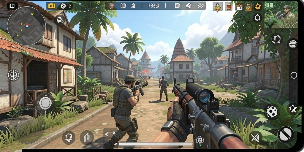 Screenshot FB333 menampilkan aksi tempur seru dalam mode TPS.