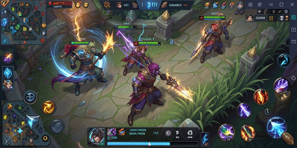 Tangkapan layar <strong>GGR7777</strong> menampilkan aksi permainan MOBA yang intens.