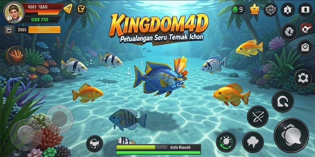 Screenshot utama KINGDOM4D menampilkan aksi seru saat menembak ikan.