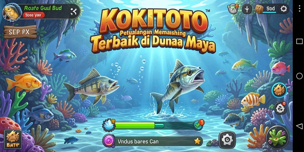 Gameplay KOKITOTO menampilkan aksi memancing yang seru dan menegangkan.
