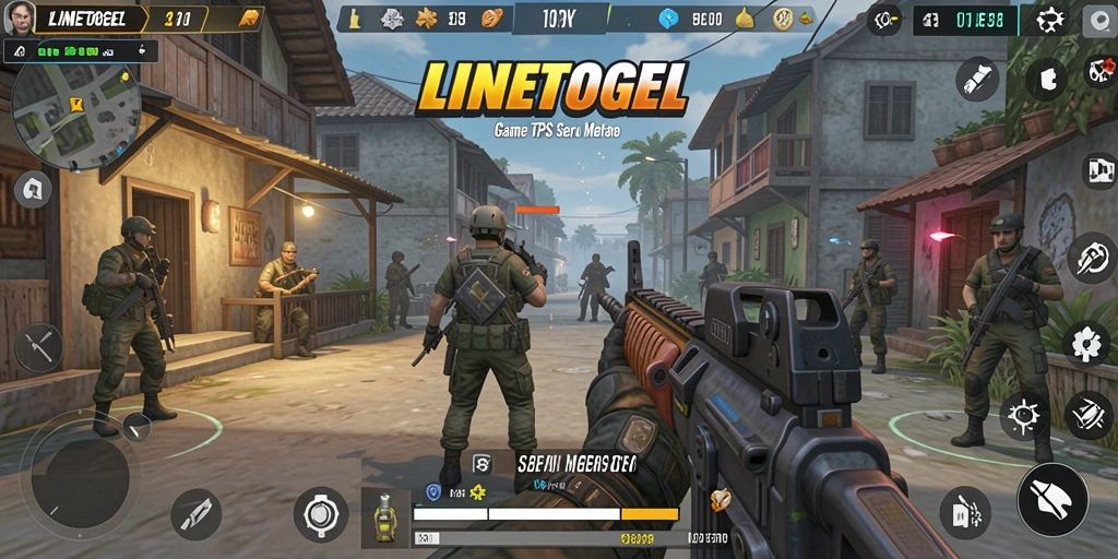 Screenshot gameplay LINETOGEL menampilkan aksi seru di medan pertempuran.
