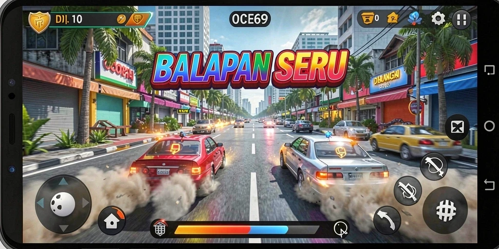 Gameplay OCE69 yang menegangkan di lintasan balap.