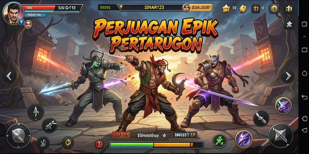 Tampilan aksi pertarungan mendebarkan di SINAR123, menunjukkan karakter beradu kemampuan.