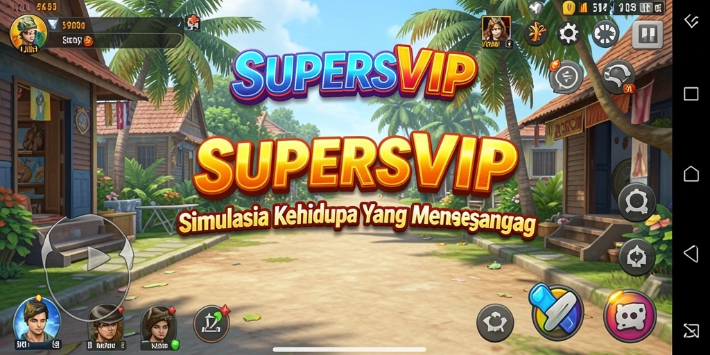 Tangkapan layar SUPERSVIP menampilkan karakter yang berinteraksi dalam simulasi kehidupan.