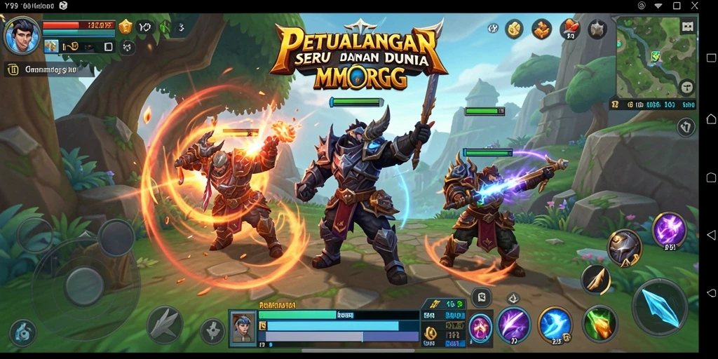 Screenshot gameplay Y89 yang menampilkan pertempuran epik dalam MMORPG.